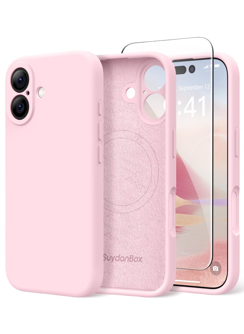 SUYDANBOX Magnetic for iPhone 17 Case, Compatible with MagSafe, [Full Camera Protection][Screen Protector] Silicone Shockproof Protective Phone Case for iPhone 17 6.3", Chalk Pink - Image 1